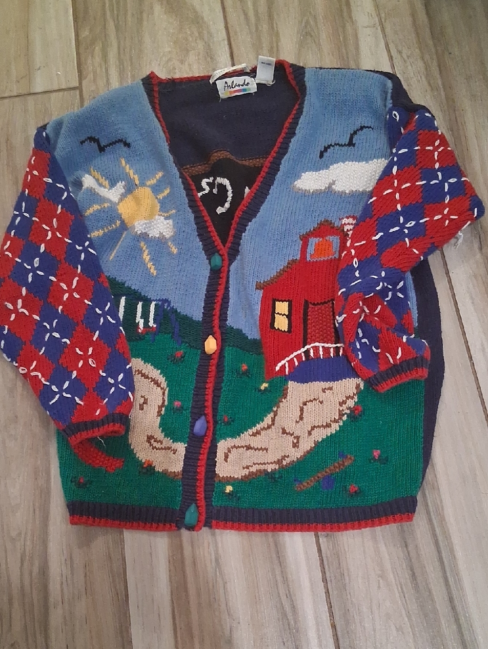 Womens Colorful  Cardigan Sweater - Red/Blue/Green